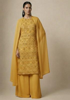 Mustard Sequin Net Sharara Set