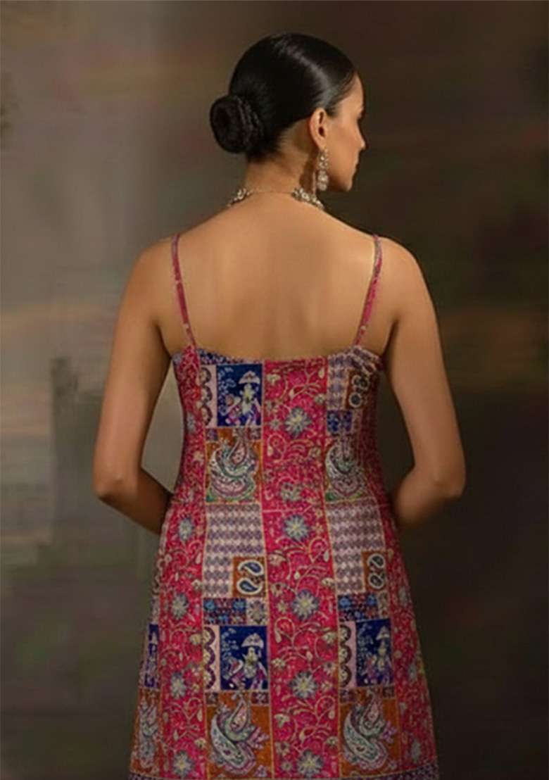 Pink Embroidered Crepe Sharara Set - Indya