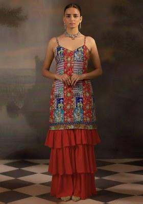 Rust Embroidered Crepe Sharara Set