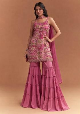 Blush Pink Silk Sharara Set