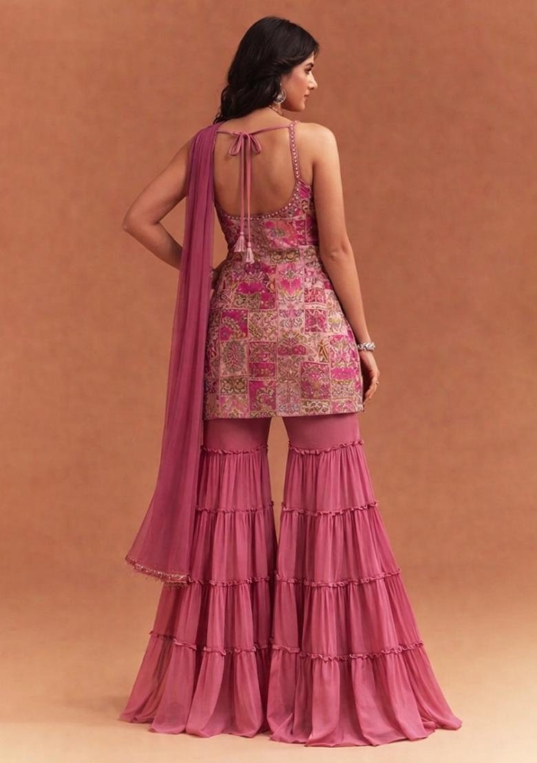 Blush Pink Silk Sharara Set - Indya