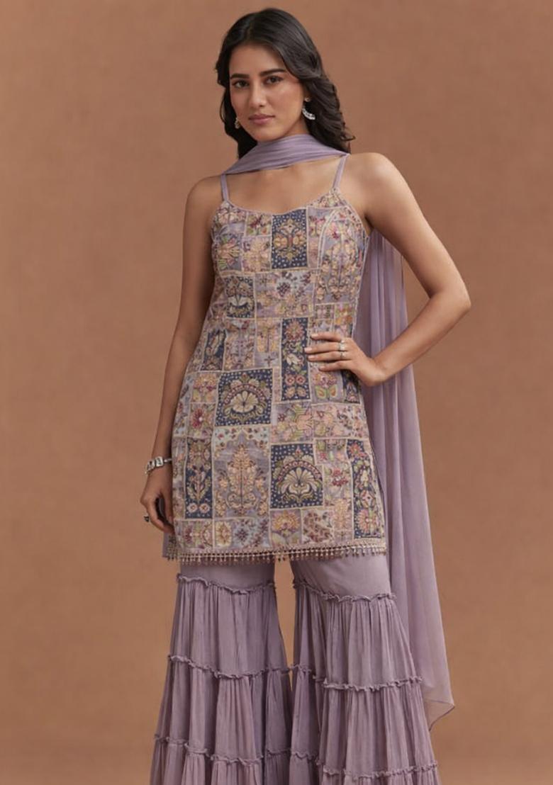 Lavender Silk Sharara Set - Indya