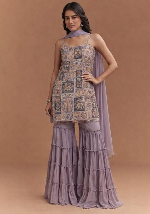 Lavender Silk Sharara Set