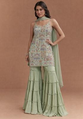 Sage Green Silk Sharara Set