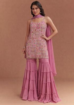 Pink Silk Sharara Set