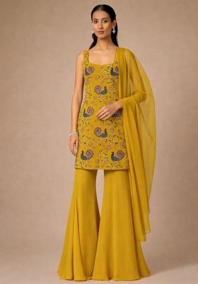 Yellow Embroidered Crepe Sharara Set