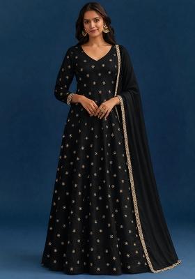 Black Embroidered Shimmer Anarkali With Dupatta