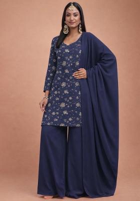 Purple Embroidered Tissue Sharara Set
