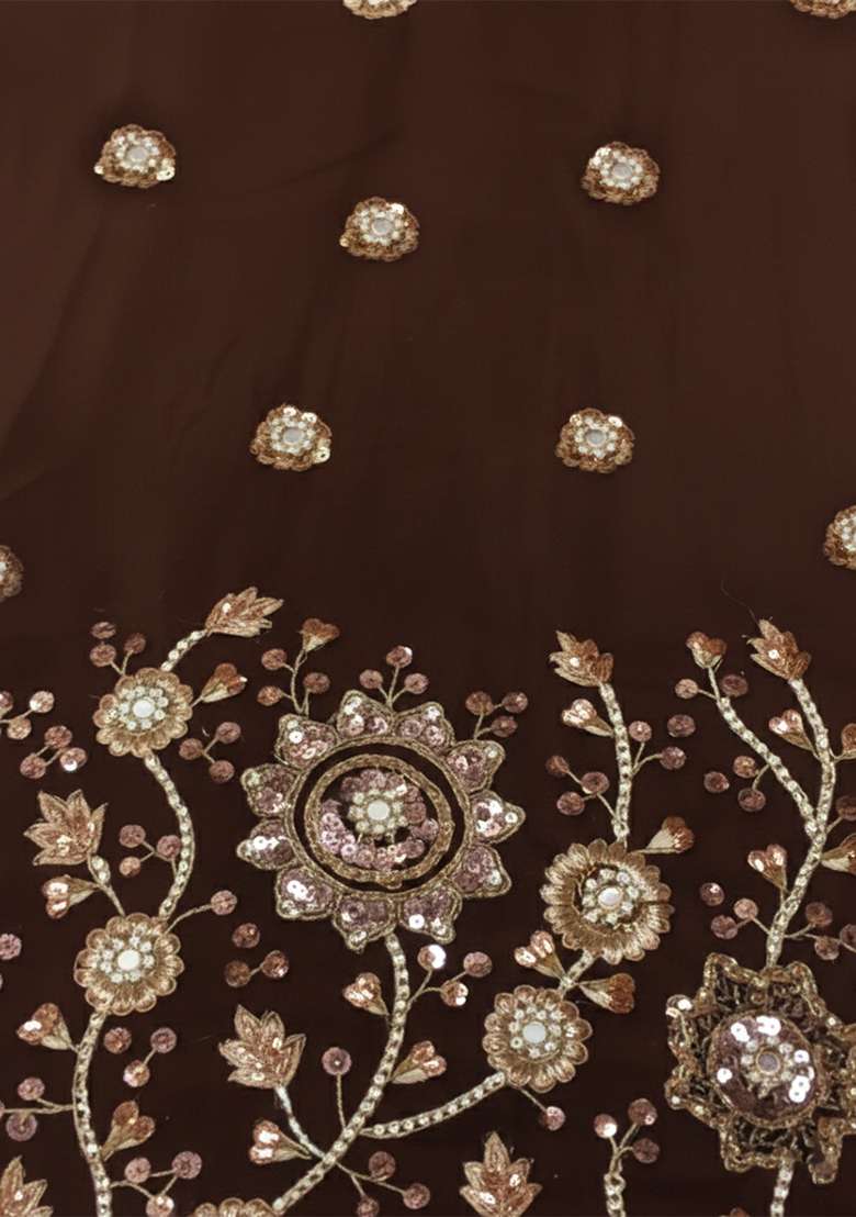 Brown Embroidered Silk Sharara Set - Indya