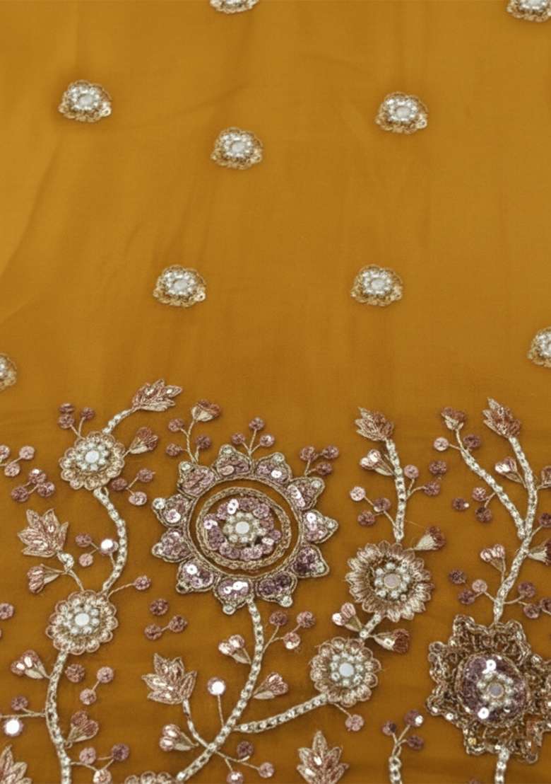 Mustard Embroidered Silk Sharara Set - Indya