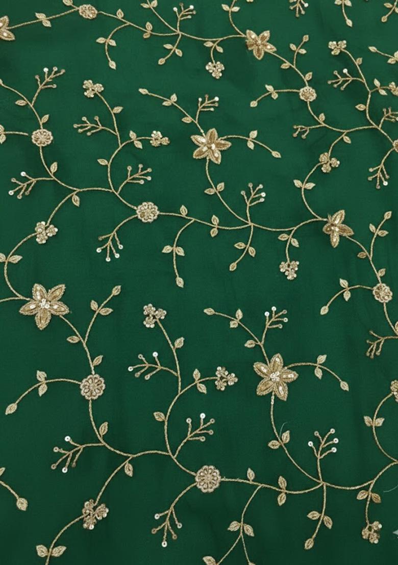 Dark Green Embroidered Crepe Sharara Set - Indya