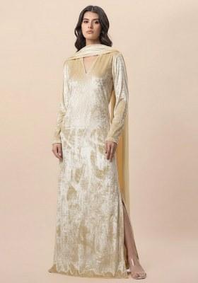 Light Beige Solid Velvet Fusion Set