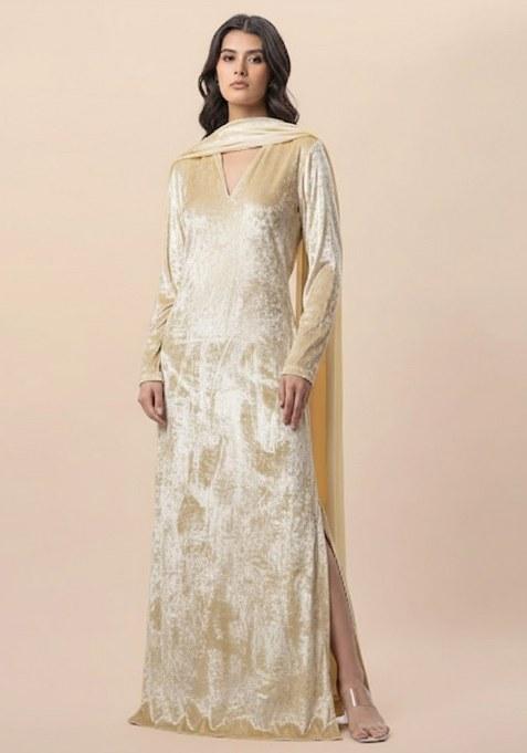 Light Beige Solid Velvet Fusion Set
