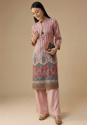 Soft Pink Embroidered Crepe Kurta Set
