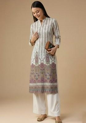 Ivory Embroidered Crepe Kurta Set