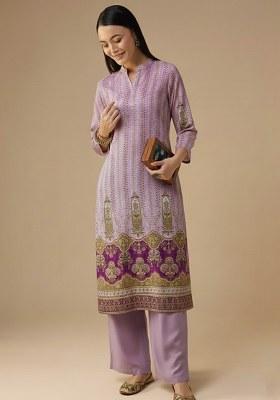 Lavender Embroidered Crepe Kurta Set