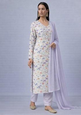 Lilac Jacquard Georgette Kurta Set