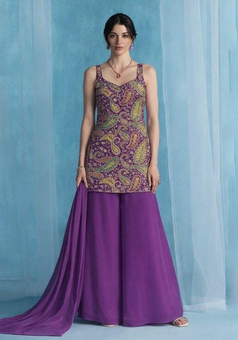 Ivory Printed Crepe Sharara Set