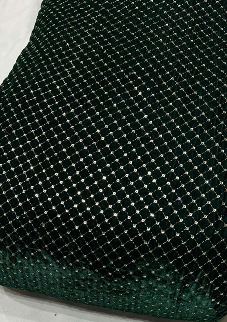 Bottle Green Sequin Work Velvet Sharara Set - Indya