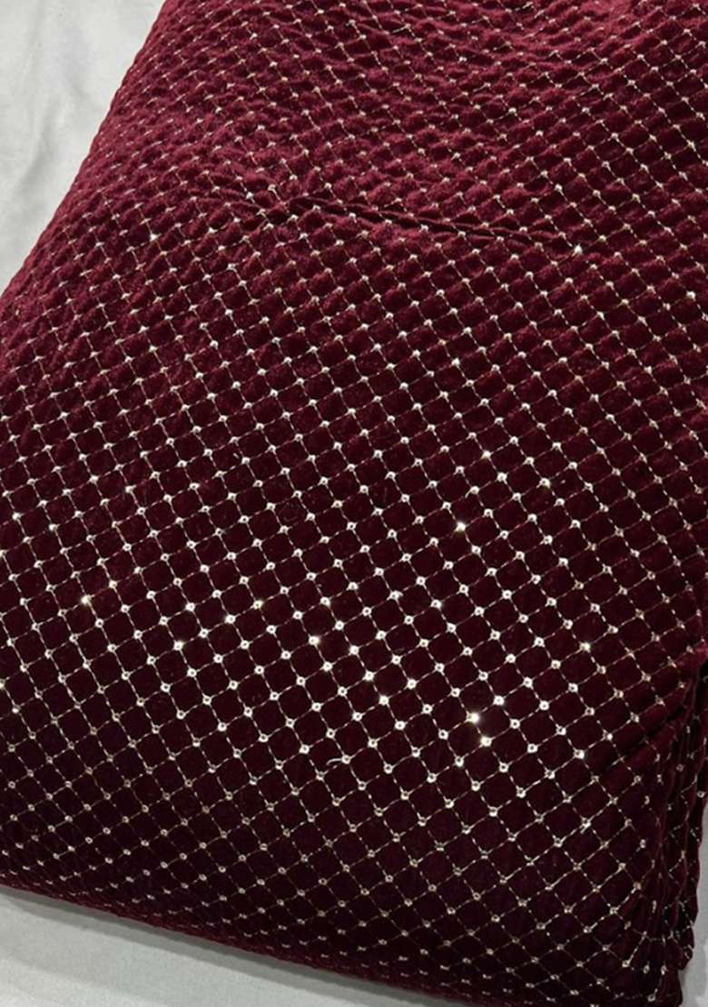 Wine Sequin Work Velvet Sharara Set - Indya