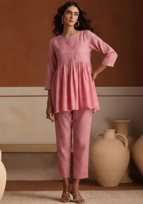 Soft Pink Solid Chanderi Co Ord Set
