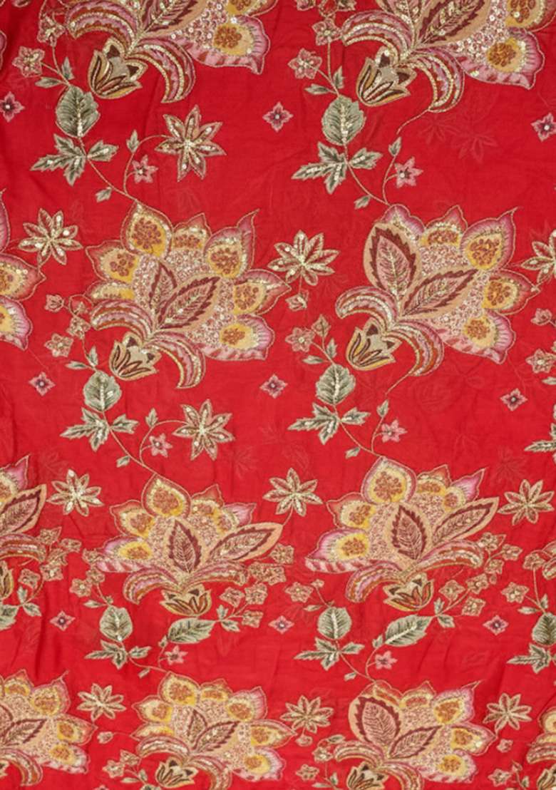 Red Floral Print Organza Sharara Set - Indya