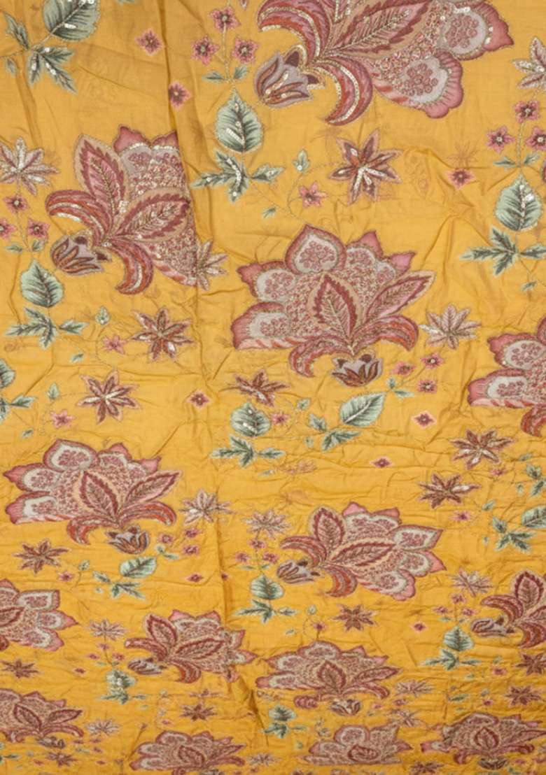Mustard Floral Print Organza Sharara Set - Indya