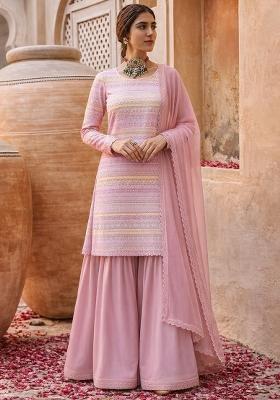 Blush Pink Embellished Georgette Sharara Set
