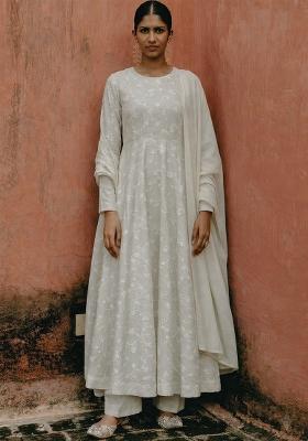 Ivory Jacquard Tissue Anarkali Set
