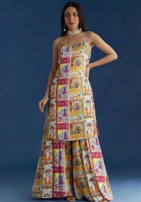 Yellow Figure Print Chinon Sharara Set