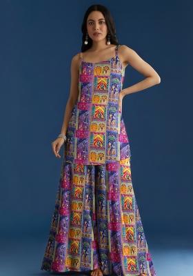 Purple Figure Print Chinon Sharara Set