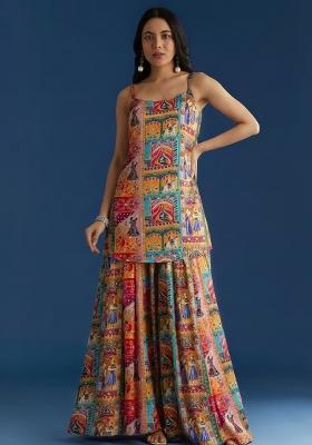 Mustard Figure Print Chinon Sharara Set
