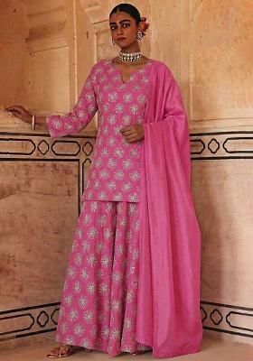 Pink Sequin Silk Sharara Set