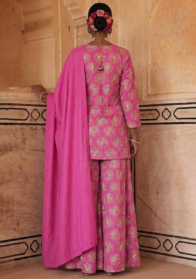 Pink Sequin Silk Sharara Set - Indya