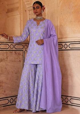 Lavender Sequin Silk Sharara Set