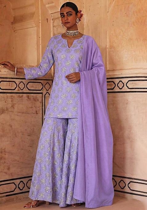 Lavender Sequin Silk Sharara Set