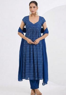 Blue Embroidered Chinnon Anarkali Set