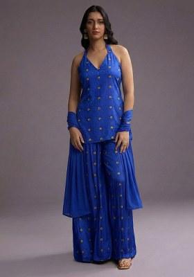 Royal Blue Printed Tissue Sharara Set