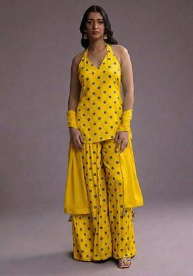 Yellow Printed Tissue Sharara Set