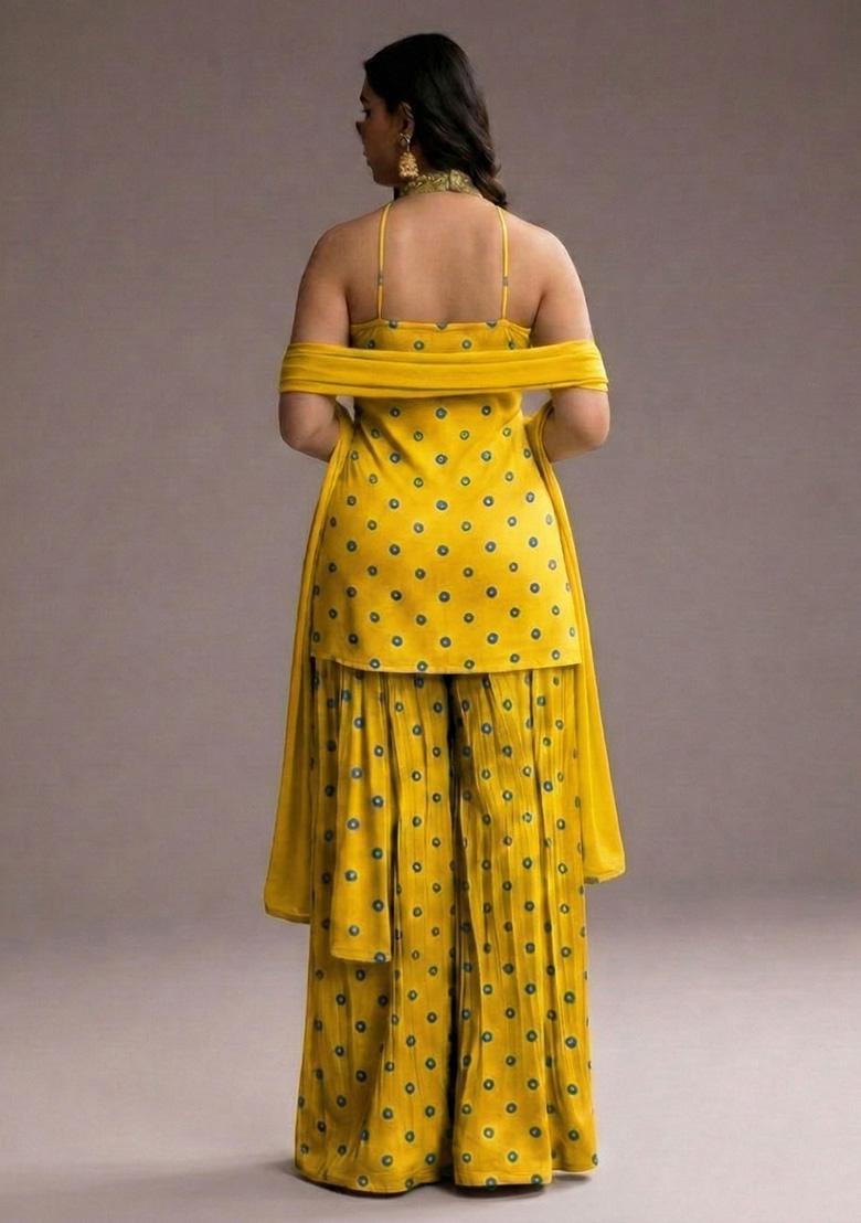 Yellow Printed Tissue Sharara Set - Indya