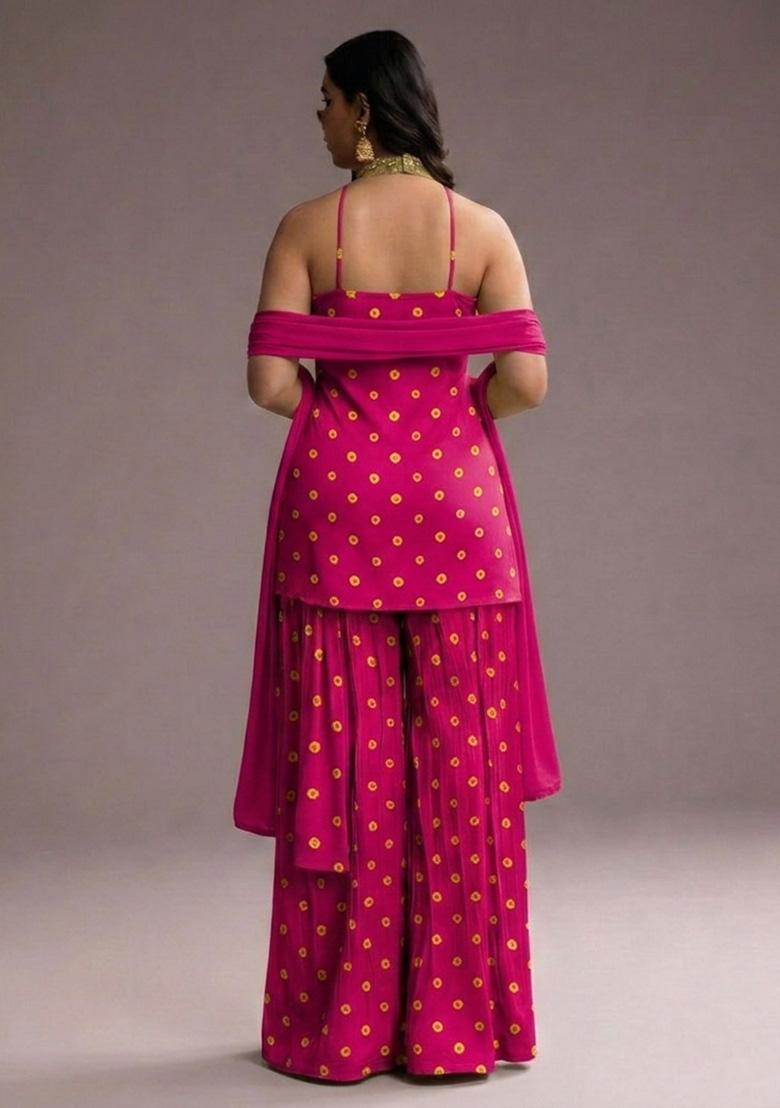 Rani Pink Printed Tissue Sharara Set - Indya