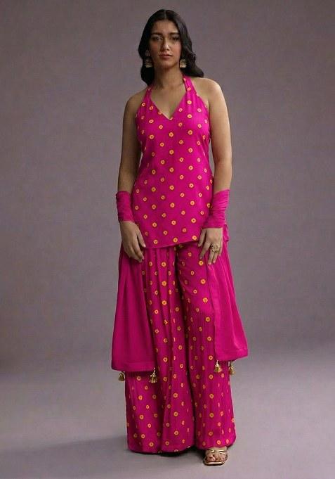 Rani Pink Printed Tissue Sharara Set