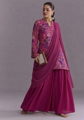 Rani Pink Embroidered Crepe Sharara Set