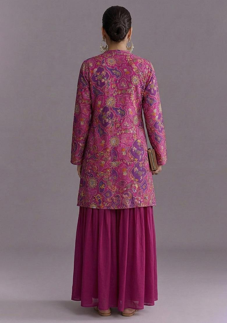 Rani Pink Embroidered Crepe Sharara Set - Indya