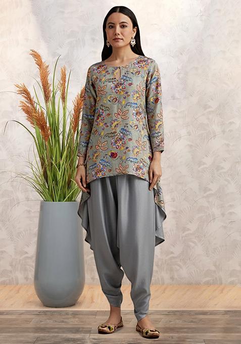 Grey Floral Print Crepe Co Ord Set