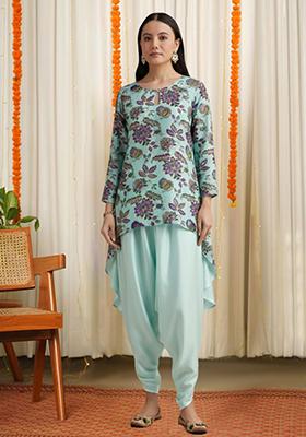 Mint Green Embroidered Crepe Kurta Set