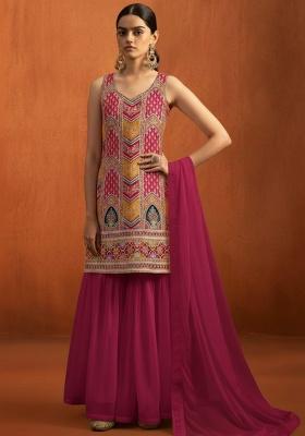 Rani Pink Embroidered Crepe Sharara Set