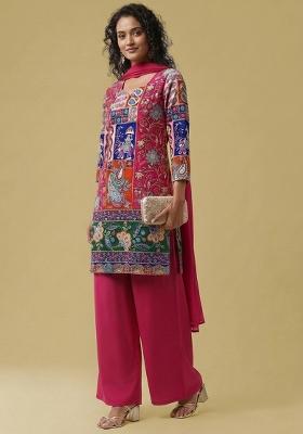 Rani Pink Figure Pint Crepe Kurta Set