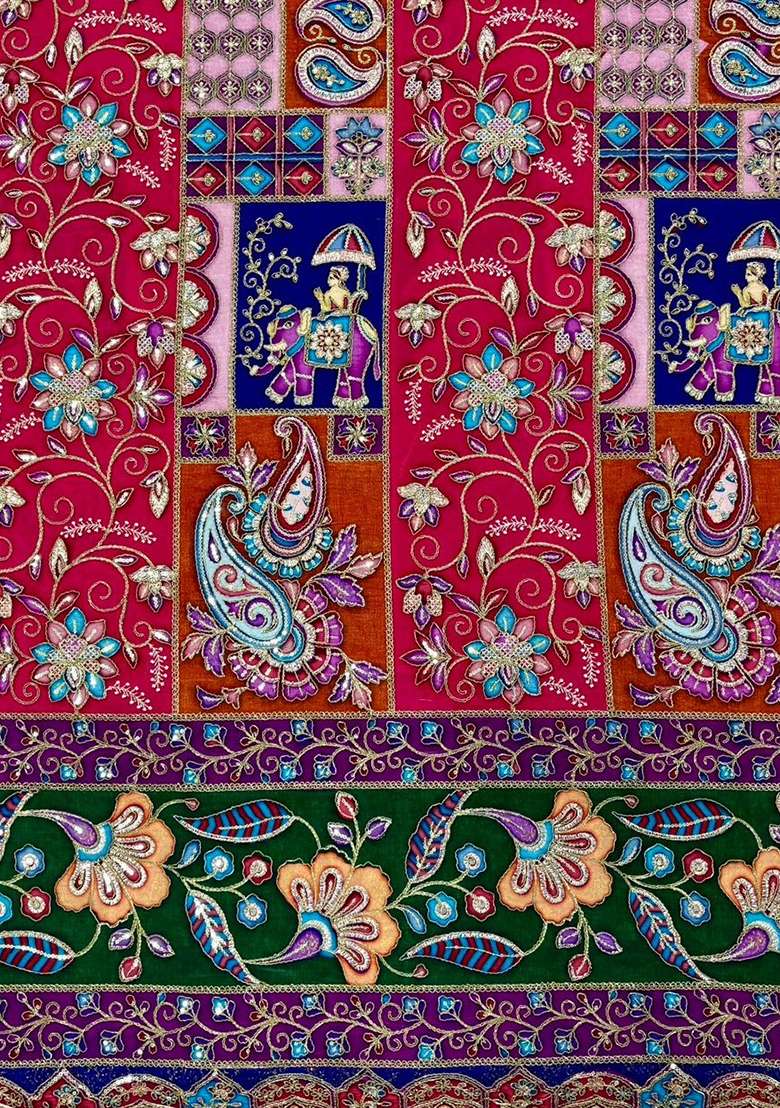 Rani Pink Printed Crepe Pakistani Suit Set - Indya