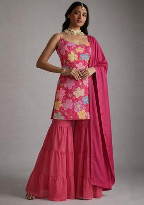 Pink Embroidery Crepe Sharara set